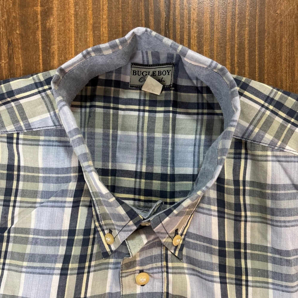 Bugle Boy Original Mens Large Short Sleeve Plaid Button Down Shirt‎ Blue Green - Picture 2 of 6